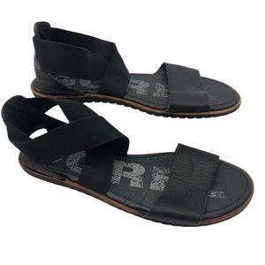 Sorel Ella Black Leather & Stretch Band Sandals Womens Size 11
